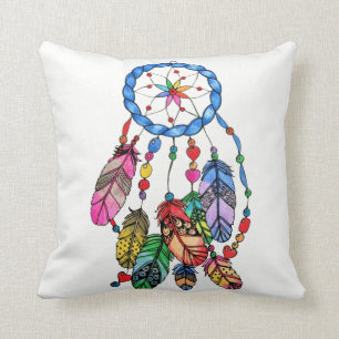 Coussin Receveur de rêve d'arc-en-ciel d'aquarelle et mot