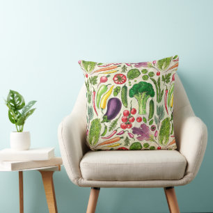 Coussin Récolte de légumes et d'herbes sur le blanc