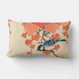 Coussin Rectangle 赤 い 蔦 鳥, 古 邨 Oiseau sur Red Ivy, Koson, Ukiyo-e