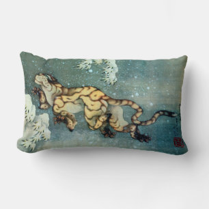 Coussin Rectangle 雪中虎図, tigre de 北斎 dans la neige, Hokusai, art