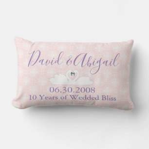 Coussin Rectangle 10 ans Mariage Anniversaire rose et blanc Damas