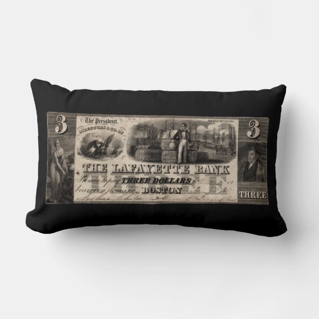 Coussin Rectangle 1837 Lafayette Bank Note à trois dollars (Recto)