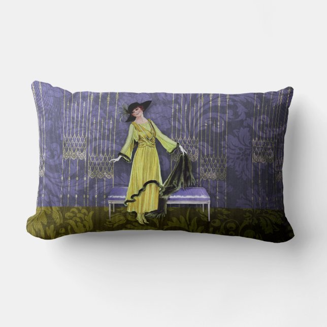 Coussin Rectangle 1913 LUXE : MODE VINTAGE, Chartreuse, bigorneau (Recto)