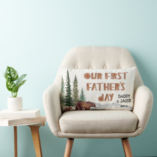 Coussin Rectangle 1ère Fête des pères Ours Bois Personnalisé