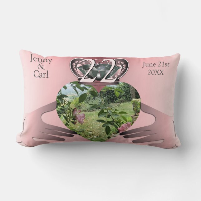 Coussin Rectangle 22e anniversaire du Mariage Photo Copper Claddaugh (Recto)
