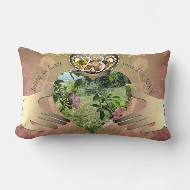 Coussin Rectangle 23e anniversaire du Mariage Photo Claddagh Floral  (Recto)