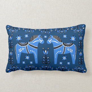 Coussin Rectangle 2 Dala folklorique Cheval/Folk floral, blanc/bleu/