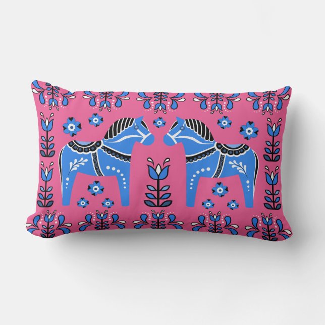 Coussin Rectangle 2 Dala folklorique Cheval/Folk floral, blanc/rose/ (Recto)