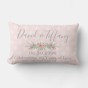 Coussin Rectangle 40e anniversaire du Mariage rose et argent