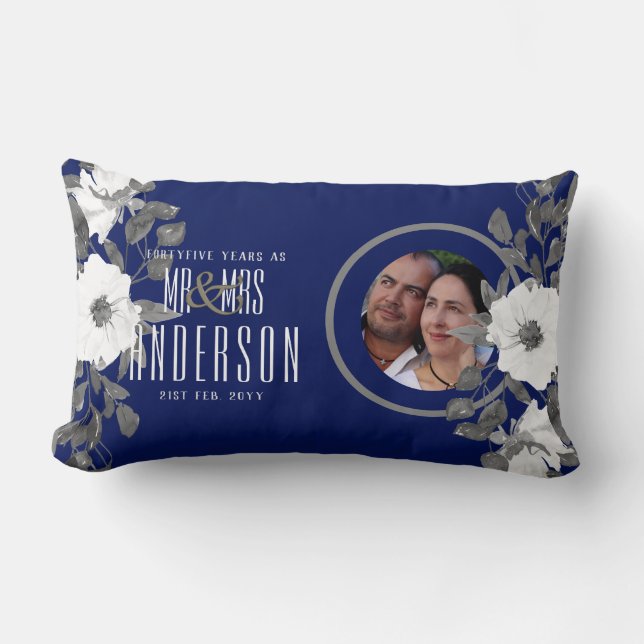 Coussin Rectangle 45e Mariage de PHOTO Anniversaire floral Sapphire (Recto)