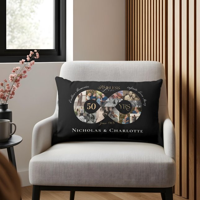 Coussin Rectangle 50e anniversaire de mariage Photomontage infini (50th Wedding Anniversary Infinity Photo Collage Lumbar Pillow)