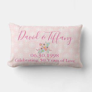 Coussin Rectangle 50e anniversaire du Mariage rose et argent
