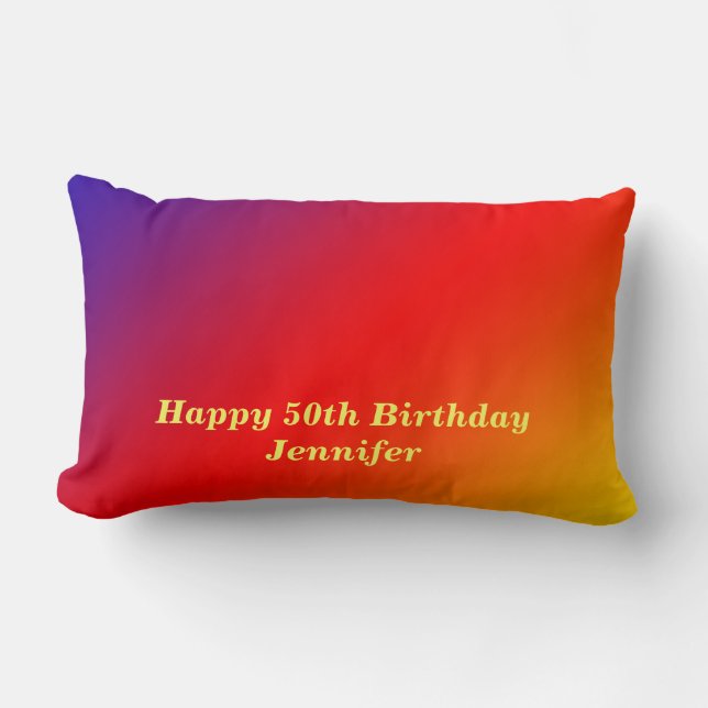 Coussin Rectangle 50e Anniversaire Vivid Arc-en-ciel, Nom, Rouge Ora (Recto)