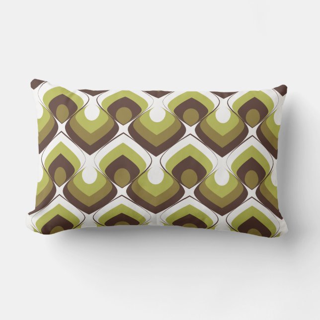 Coussin Rectangle 70s Bold Modern Retro Ogee Motif in Greens (Recto)