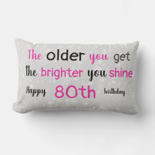 Coussin Rectangle 80e anniversaire gris et rose