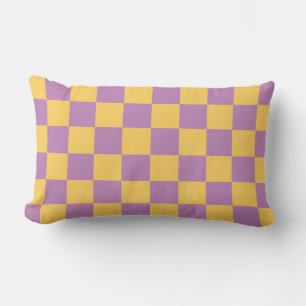 Coussin Rectangle à damiers jaune et violet