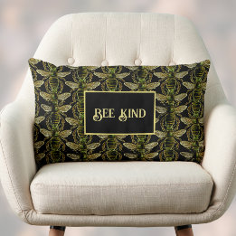 Coussin Rectangle Abee Genre Elegant Or et Black Bee Motif