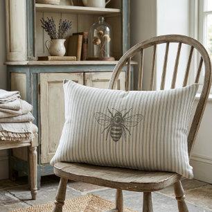 Coussin Rectangle Abeille de campagne française bleue Rayure vinta