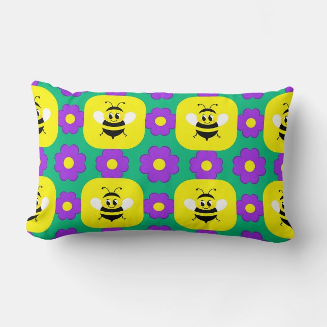 Coussin Rectangle Abeilles et fleurs de dessin animé (Recto)