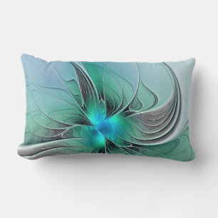 Coussin Rectangle Abstrait De Bleu, Art Fractal Moderne