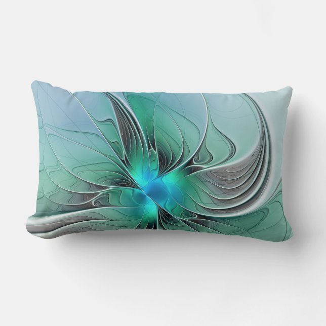 Coussin Rectangle Abstrait De Bleu, Art Fractal Moderne (Recto)