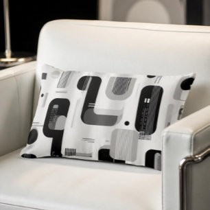 Coussin Rectangle Abstrait Géométrique Moderne Noir et Blanc