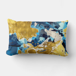 Coussin Rectangle Abstrait, moderne, collage, or, bleu marine