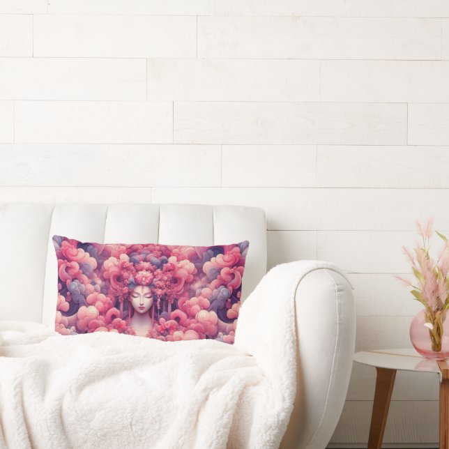 Coussin Rectangle Abstrait oriental onirique Geisha nuages roses (Canapé)