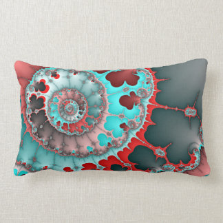 Coussin Rectangle Abstraite de spirale turquoise et rouge
