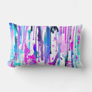 Coussin Rectangle Abstraits gouttes d'aquarelle bleu turquoise rose
