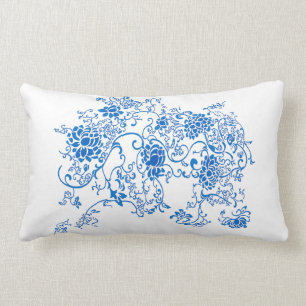 Coussin Rectangle Accent oriental bleu et porcelaine blanche florale