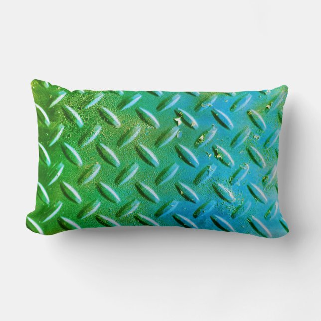Coussin Rectangle Acier en tôle de diamant vert et bleu (Recto)
