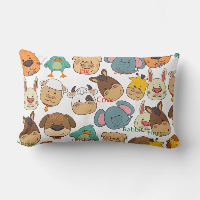 Coussin Rectangle Adorable animal ferme porc lapins vaches enfants (Recto)