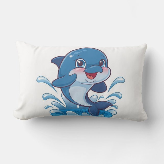 Coussin Rectangle Adorable Dauphin de Dessin Dauphin Splashing in Jo (Recto)