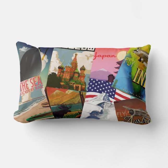 Coussin Rectangle Affiches de voyage vintage (Recto)