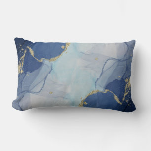 Coussin Rectangle Agate bleu et or Abstrait