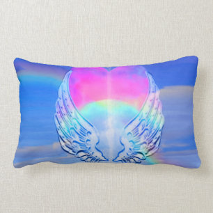 Coussin Rectangle Ailes d'ange enroulées autour d'un coeur