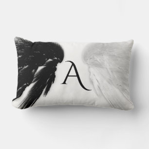Coussin Rectangle AILES D'ANGE Noir + Monogramme Blanc