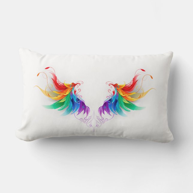 Coussin Rectangle Ailes fluffy arc-en-ciel (Recto)