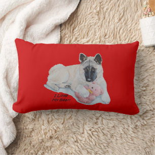 Coussin Rectangle Akita chien bouddin rose ours en peluche portrait 