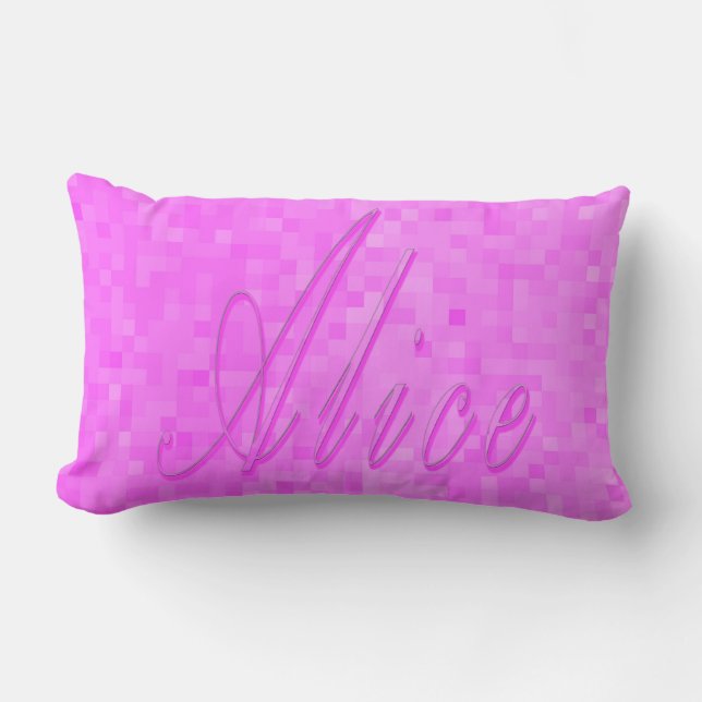 Coussin Rectangle Alice Rose Nom Sur Mosaïque Rose Pastel, (Recto)