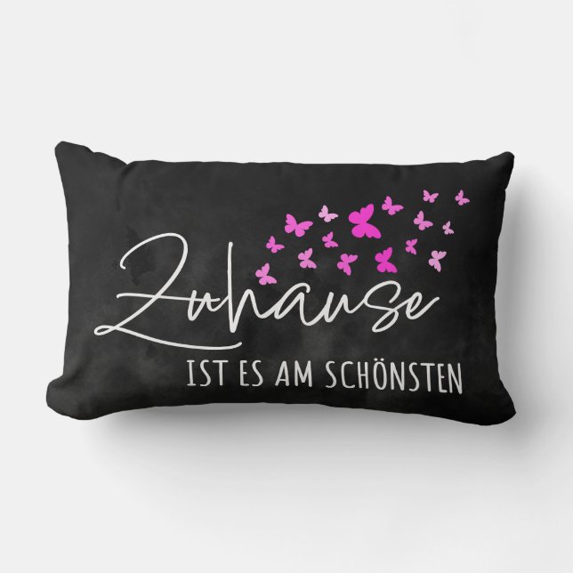 Coussin Rectangle Allemand Maison Sweet Accueil Aquarelle noire (Recto)