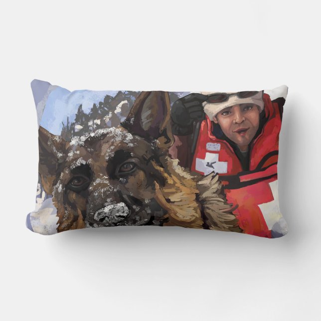 Coussin Rectangle Allemand Shepard Recherche et Secourt dans la neig (Recto)