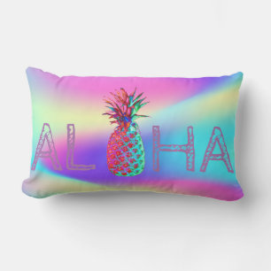 Coussin Rectangle Aloha Hawaïen Ombre Holographique Ananas
