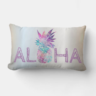 Coussin Rectangle Aloha Hawaiian Ananas, Argent