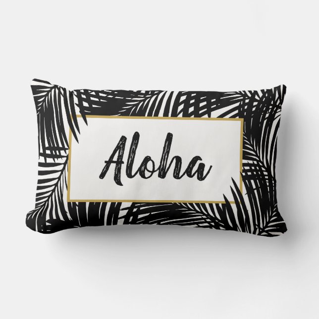 Coussin Rectangle Aloha tropical moderne noir et blanc (Recto)