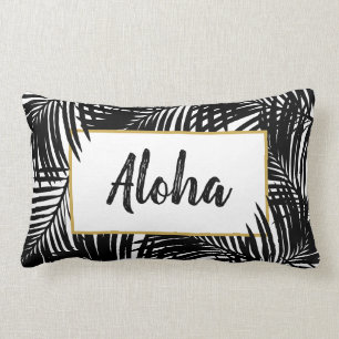 Coussin Rectangle Aloha tropical moderne noir et blanc