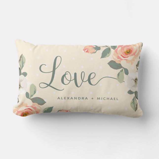 Coussin Rectangle Amour floral de la jolie pêche | (Recto)