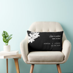 Coussin Rectangle Amour moderne Magnolia Noir Mariage Floral Keepsak
