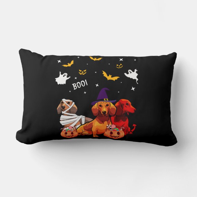 Coussin Rectangle Amoureux des chiens de Dachshund Halloween (Recto)